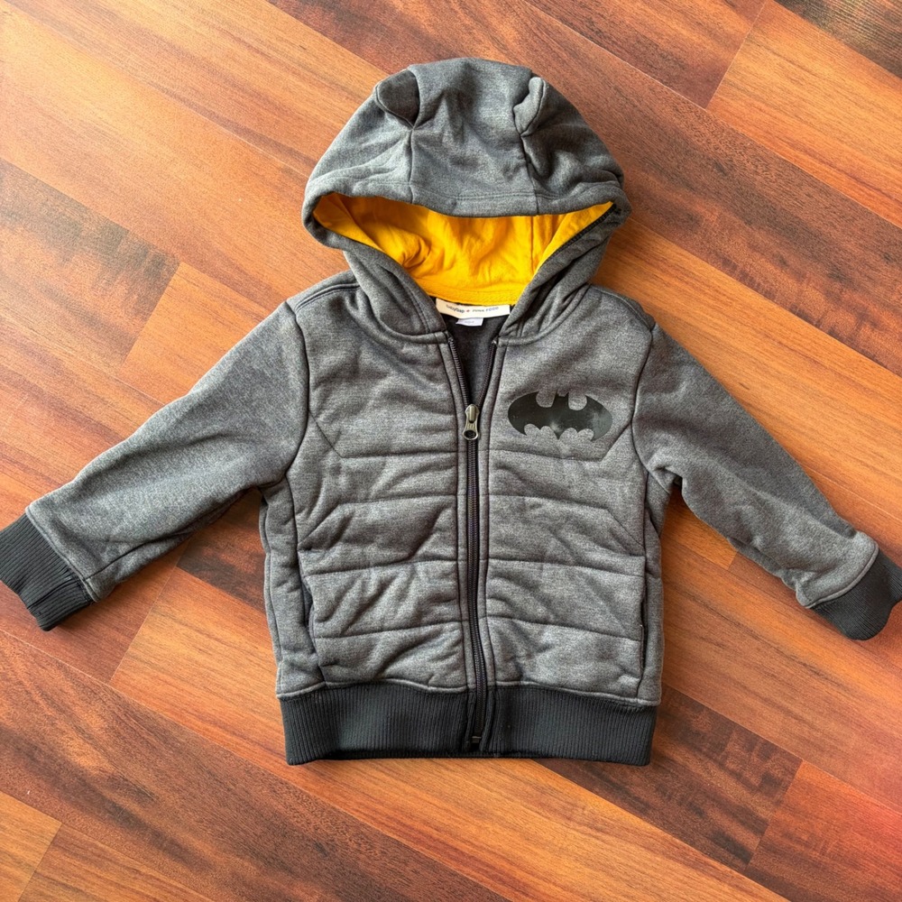 Baby Gap Junk Food Batman Hoodie Grey Yellow Zip‎ Up Bat Ears Kids 2 Years HOL16